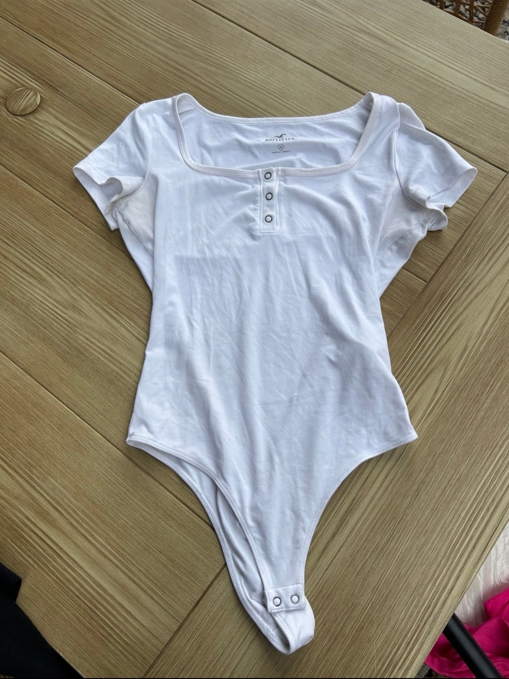 Hollister Cream Scoop Neck Henley Short-Sleeve Bodysuit